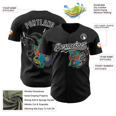 Custom Black Black-White 3D Tobe Fonseca Flower Spring Heart Vintage Comics Authentic Baseball Jersey