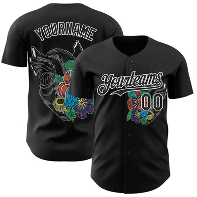 Custom Black Black-White 3D Tobe Fonseca Flower Spring Heart Vintage Comics Authentic Baseball Jersey