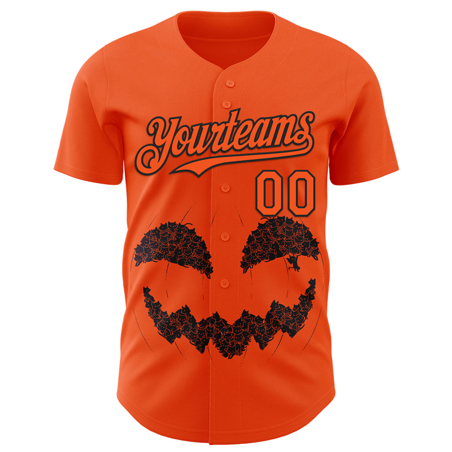 Custom Orange Orange-Black 3D Tobe Fonseca Halloween Pumpkin Cat Authentic Baseball Jersey