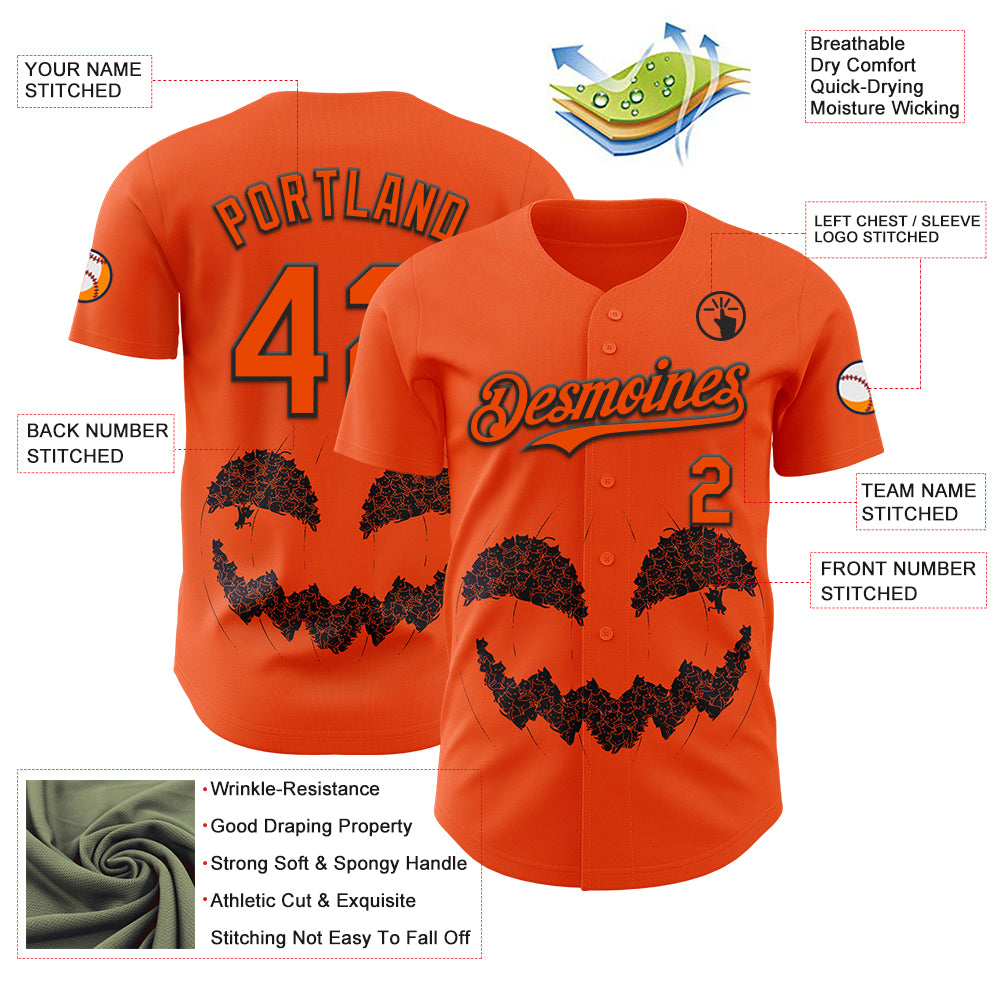 Custom Orange Orange-Black 3D Tobe Fonseca Halloween Pumpkin Cat Authentic Baseball Jersey