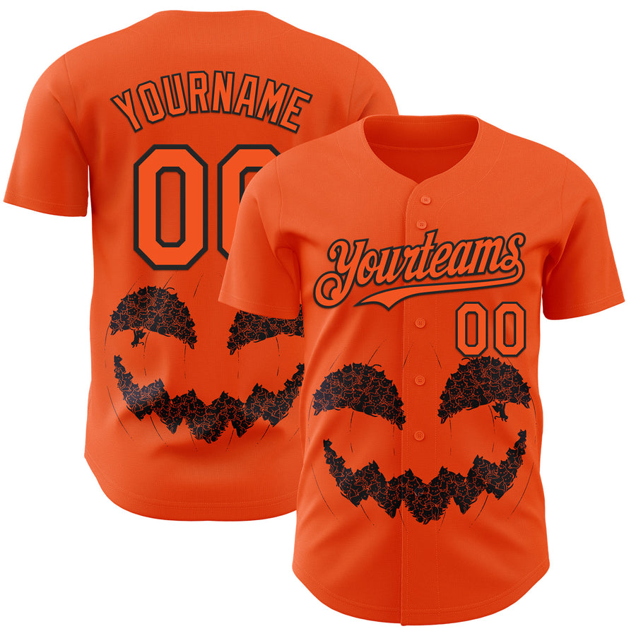 Custom Orange Orange-Black 3D Tobe Fonseca Halloween Pumpkin Cat Authentic Baseball Jersey