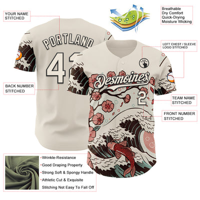 Custom Cream Cream-Black 3D Tobe Fonseca Japanese Anime Koi Flower Authentic Baseball Jersey