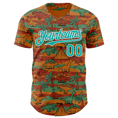 Custom Aqua White 3D Tobe Fonseca Jurassic Vintage T-Rex Dinosaur Authentic Baseball Jersey