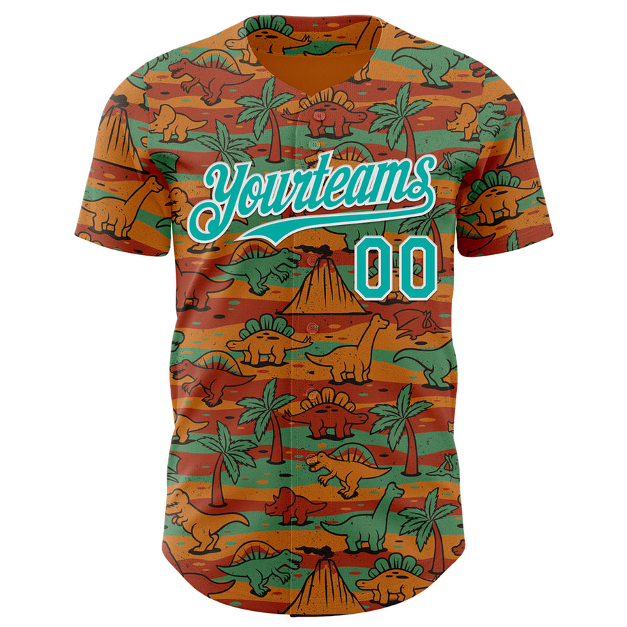 Custom Aqua White 3D Tobe Fonseca Jurassic Vintage T-Rex Dinosaur Authentic Baseball Jersey