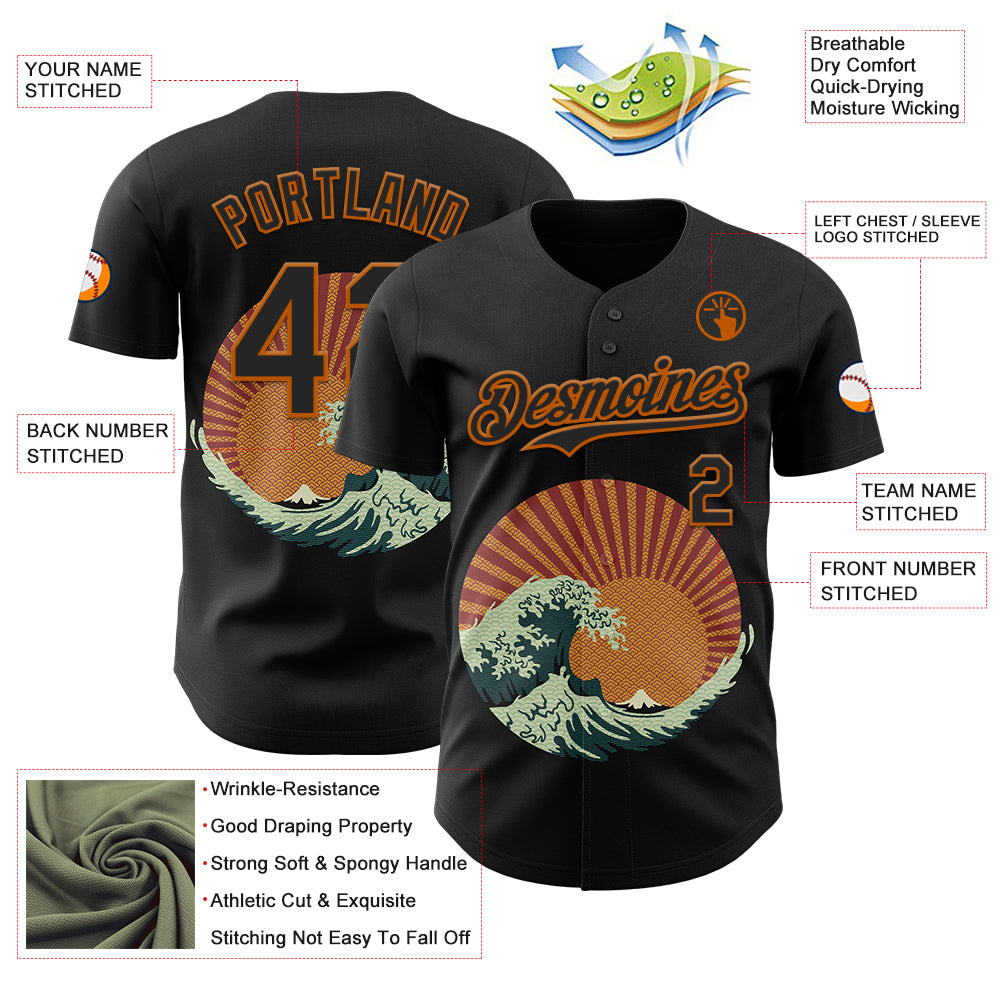 Custom Black Black-Texas Orange 3D Tobe Fonseca Kanagawa Wave Japanese Authentic Baseball Jersey