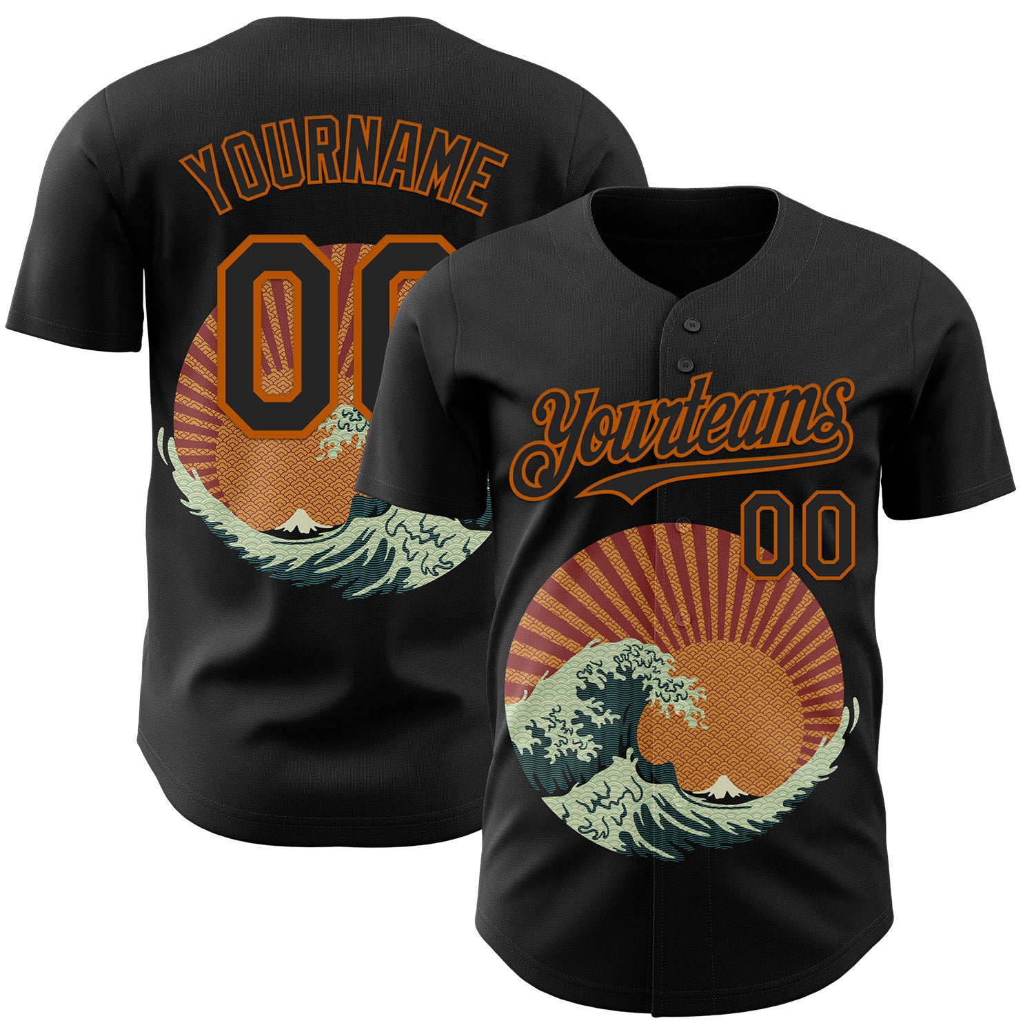 Custom Black Black-Texas Orange 3D Tobe Fonseca Kanagawa Wave Japanese Authentic Baseball Jersey