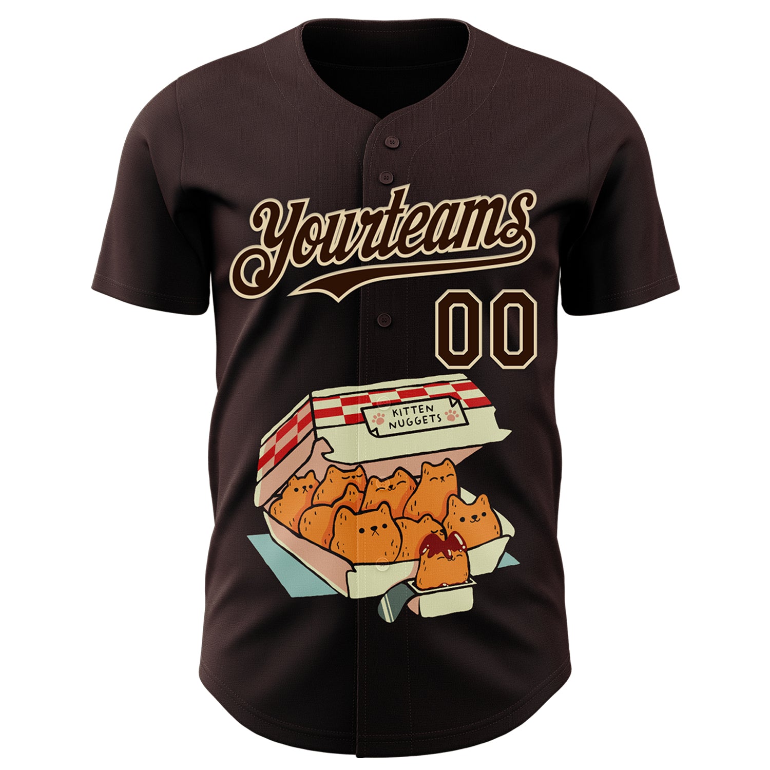 Custom Brown Brown-City Cream 3D Tobe Fonseca Kitten Nuggets Fast Food Cat Authentic Baseball Jersey