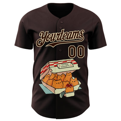 Custom Brown Brown-City Cream 3D Tobe Fonseca Kitten Nuggets Fast Food Cat Authentic Baseball Jersey