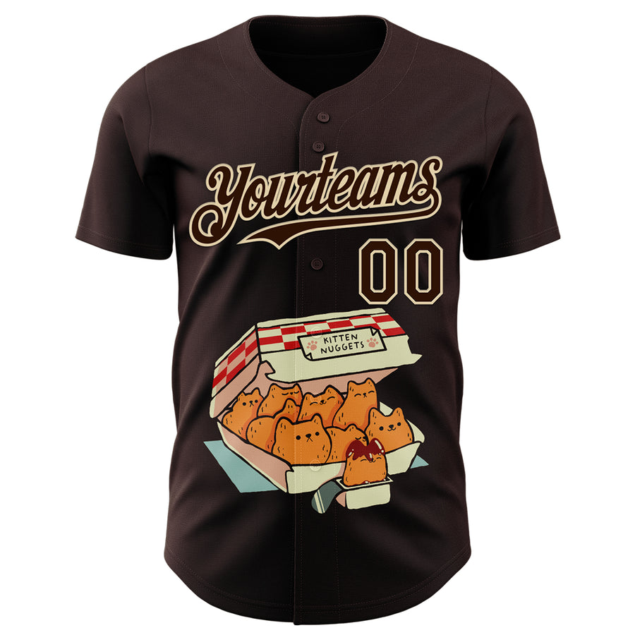 Custom Brown Brown-City Cream 3D Tobe Fonseca Kitten Nuggets Fast Food Cat Authentic Baseball Jersey