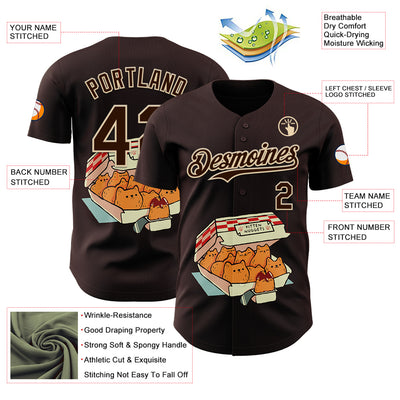 Custom Brown Brown-City Cream 3D Tobe Fonseca Kitten Nuggets Fast Food Cat Authentic Baseball Jersey