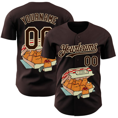 Custom Brown Brown-City Cream 3D Tobe Fonseca Kitten Nuggets Fast Food Cat Authentic Baseball Jersey