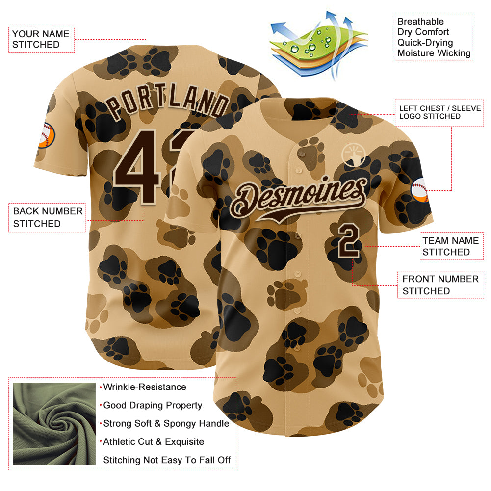 Custom Brown City Cream 3D Tobe Fonseca Leopard Paws Cute Authentic Baseball Jersey
