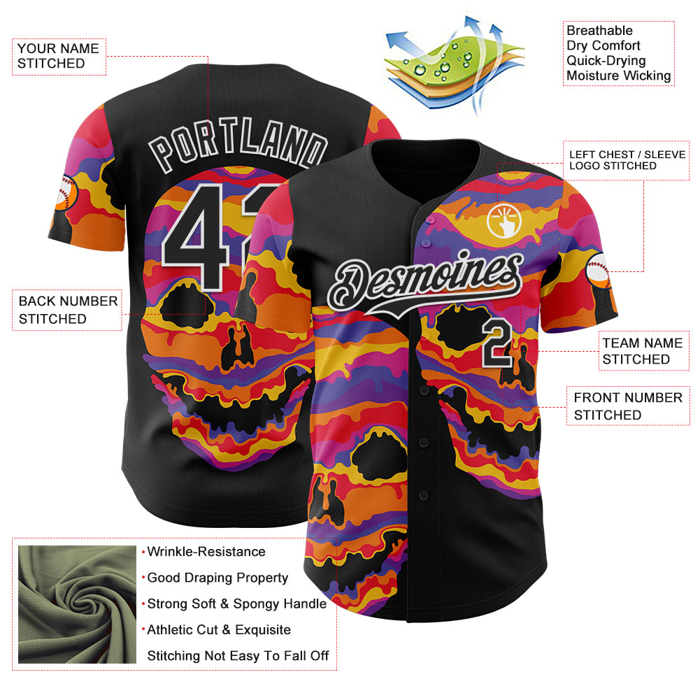 Custom Black Black-White 3D Tobe Fonseca Melting Inside Skull Authentic Baseball Jersey