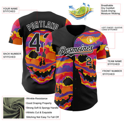 Custom Black Black-White 3D Tobe Fonseca Melting Inside Skull Authentic Baseball Jersey