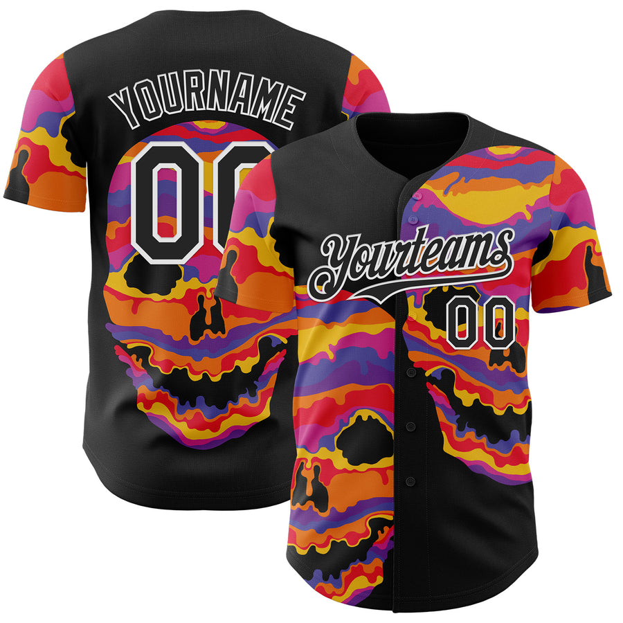 Custom Black Black-White 3D Tobe Fonseca Melting Inside Skull Authentic Baseball Jersey