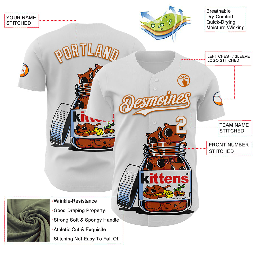 Custom White White-Texas Orange 3D Tobe Fonseca Nutella Cat Authentic Baseball Jersey