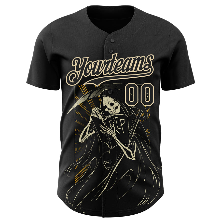 Custom Black Black-Cream 3D Tobe Fonseca Read in Peace Death Book Reader Authentic Baseball Jersey