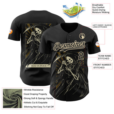 Custom Black Black-Cream 3D Tobe Fonseca Read in Peace Death Book Reader Authentic Baseball Jersey
