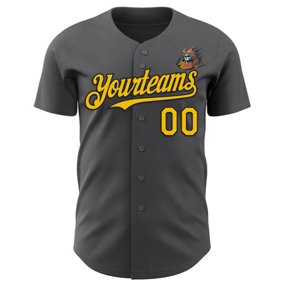 Custom Steel Gray Yellow-Black 3D Tobe Fonseca Samurai Skull Japanese Authentic Baseball Jersey