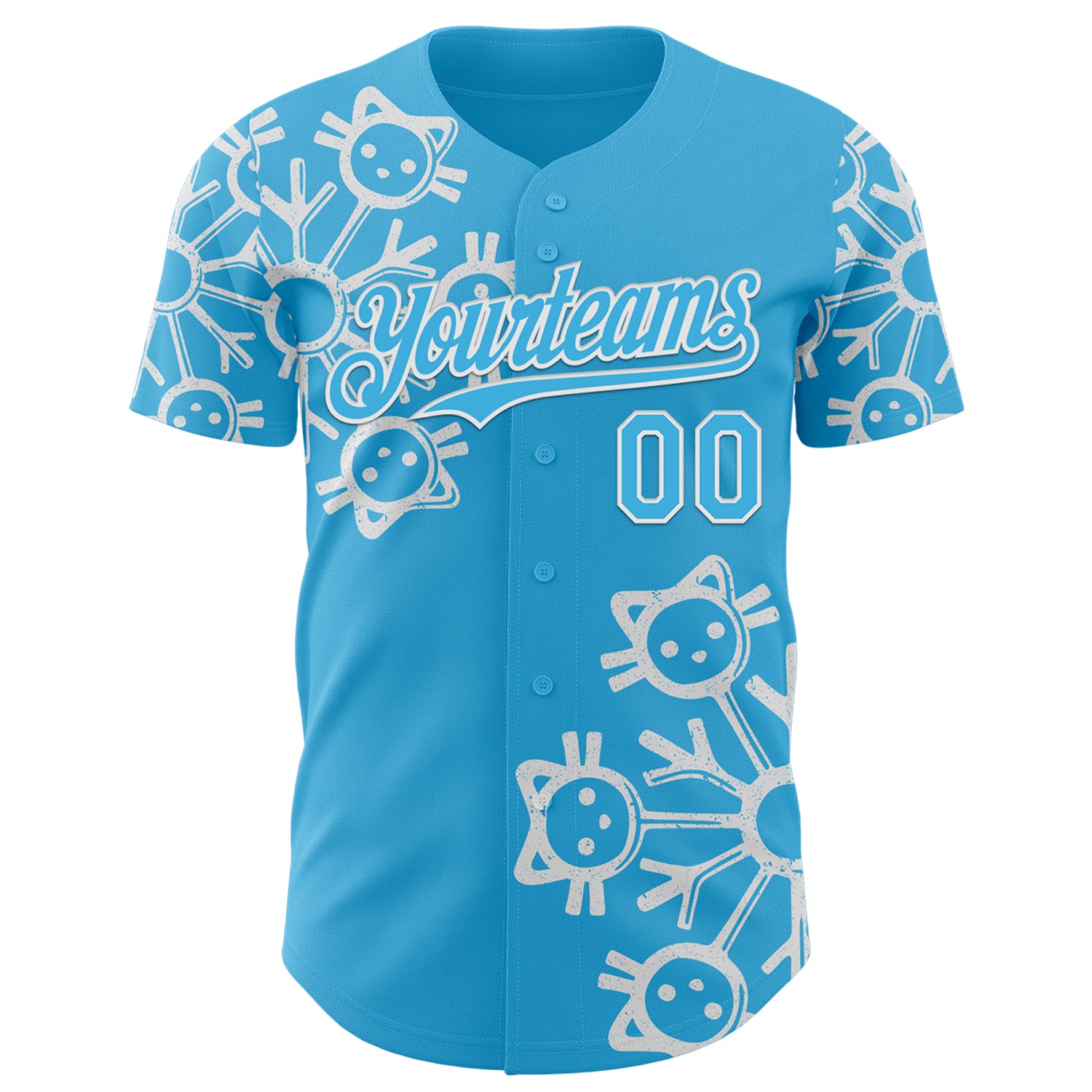 Custom Sky Blue Sky Blue-White 3D Tobe Fonseca Snowflake Cat Winter Authentic Baseball Jersey