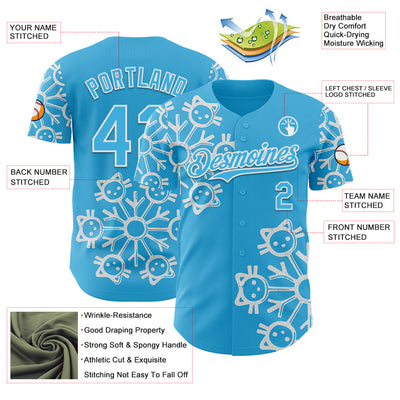 Custom Sky Blue Sky Blue-White 3D Tobe Fonseca Snowflake Cat Winter Authentic Baseball Jersey