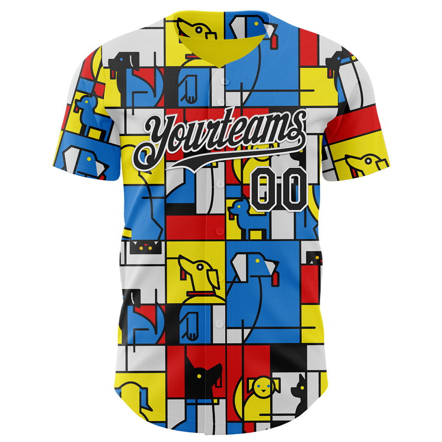 Custom Blue Black-White 3D Tobe Fonseca The Mondrian Dogs Authentic Baseball Jersey