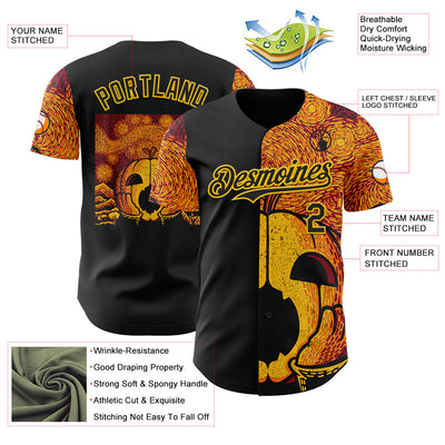 Custom Black Black-Yellow 3D Tobe Fonseca The Starry Halloween Night Authentic Baseball Jersey
