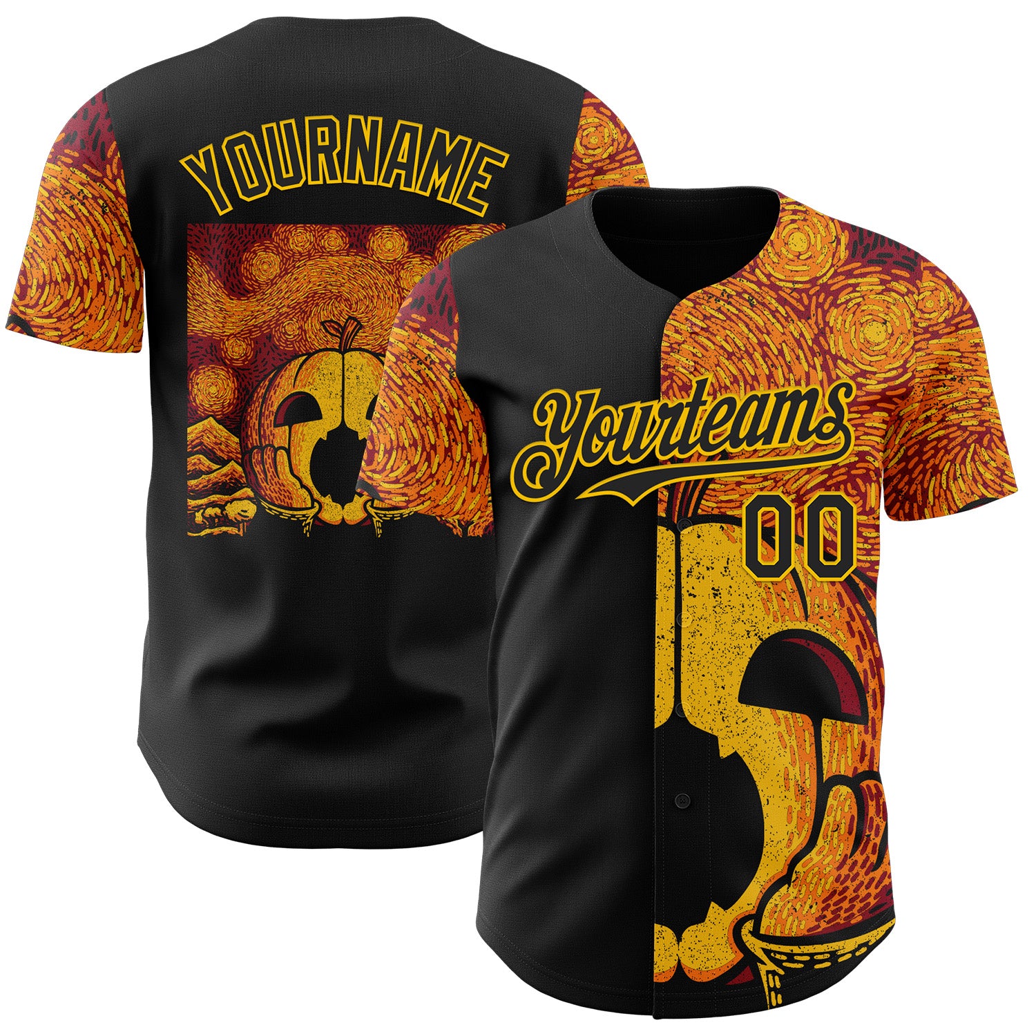 Custom Black Black-Yellow 3D Tobe Fonseca The Starry Halloween Night Authentic Baseball Jersey