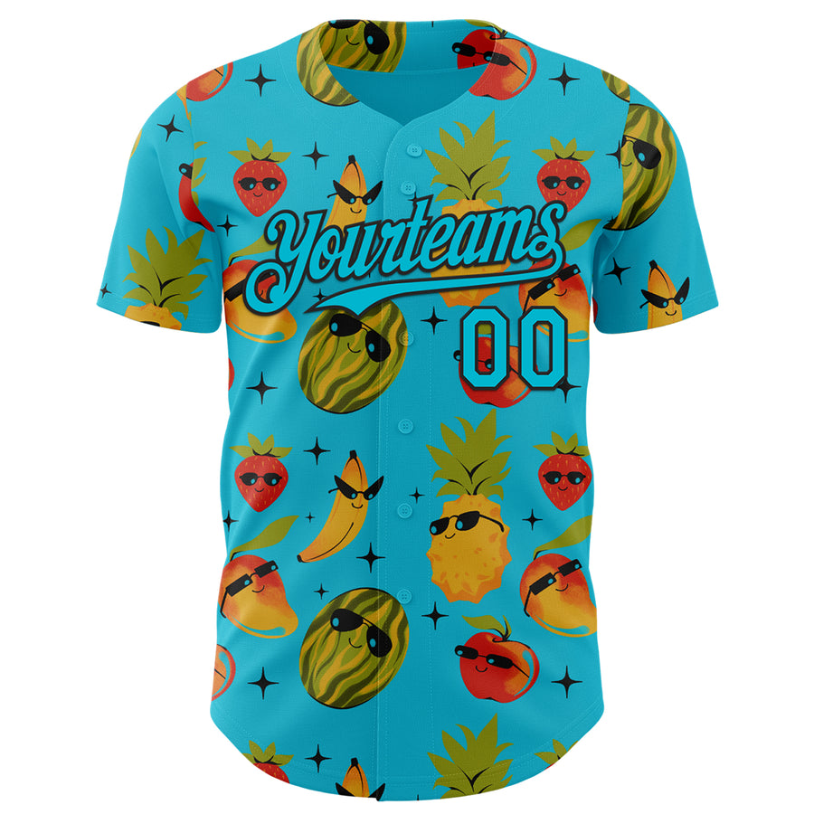 Custom Lakes Blue Lakes Blue-Black 3D Tobe Fonseca Tropical Cool Fruits Authentic Baseball Jersey