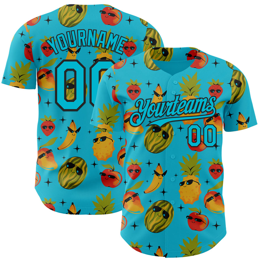 Custom Lakes Blue Lakes Blue-Black 3D Tobe Fonseca Tropical Cool Fruits Authentic Baseball Jersey