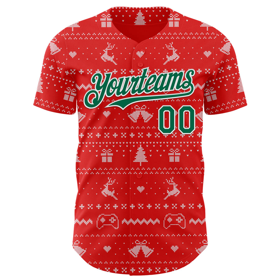 Custom Fire Red Kelly Green-White 3D Tobe Fonseca Xmas Gamer Authentic Baseball Jersey