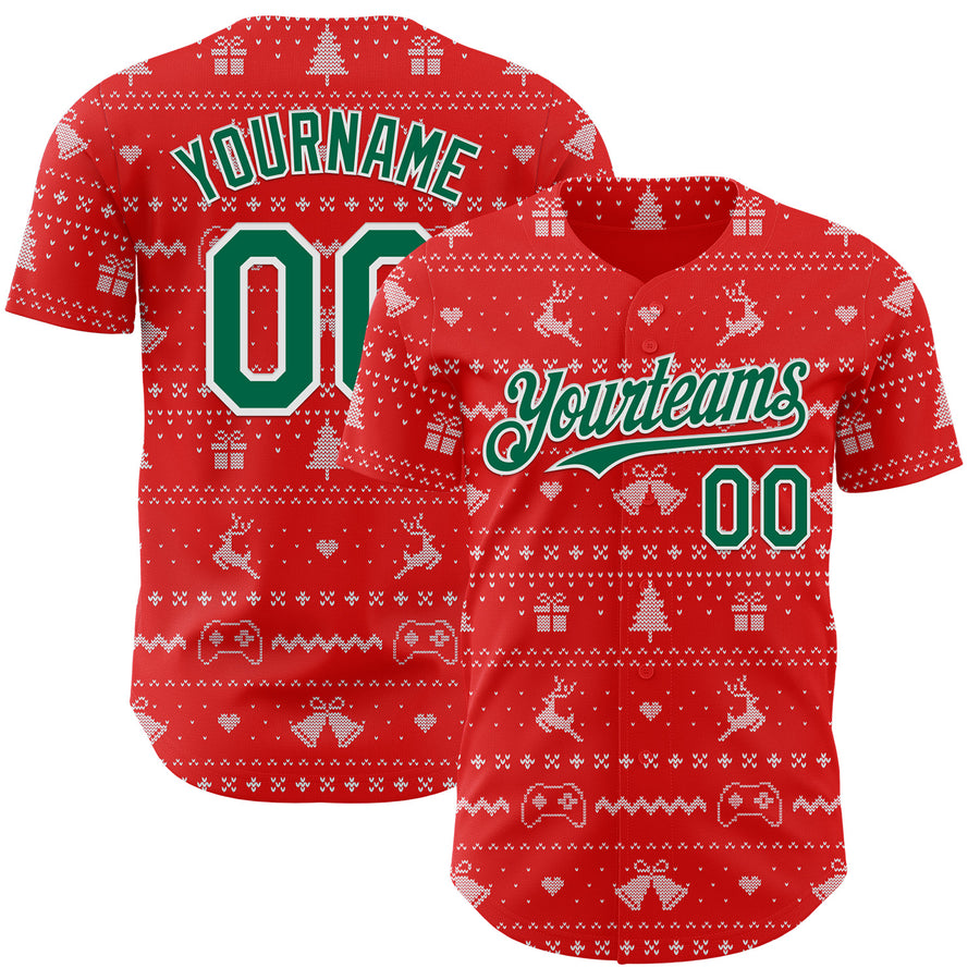 Custom Fire Red Kelly Green-White 3D Tobe Fonseca Xmas Gamer Authentic Baseball Jersey