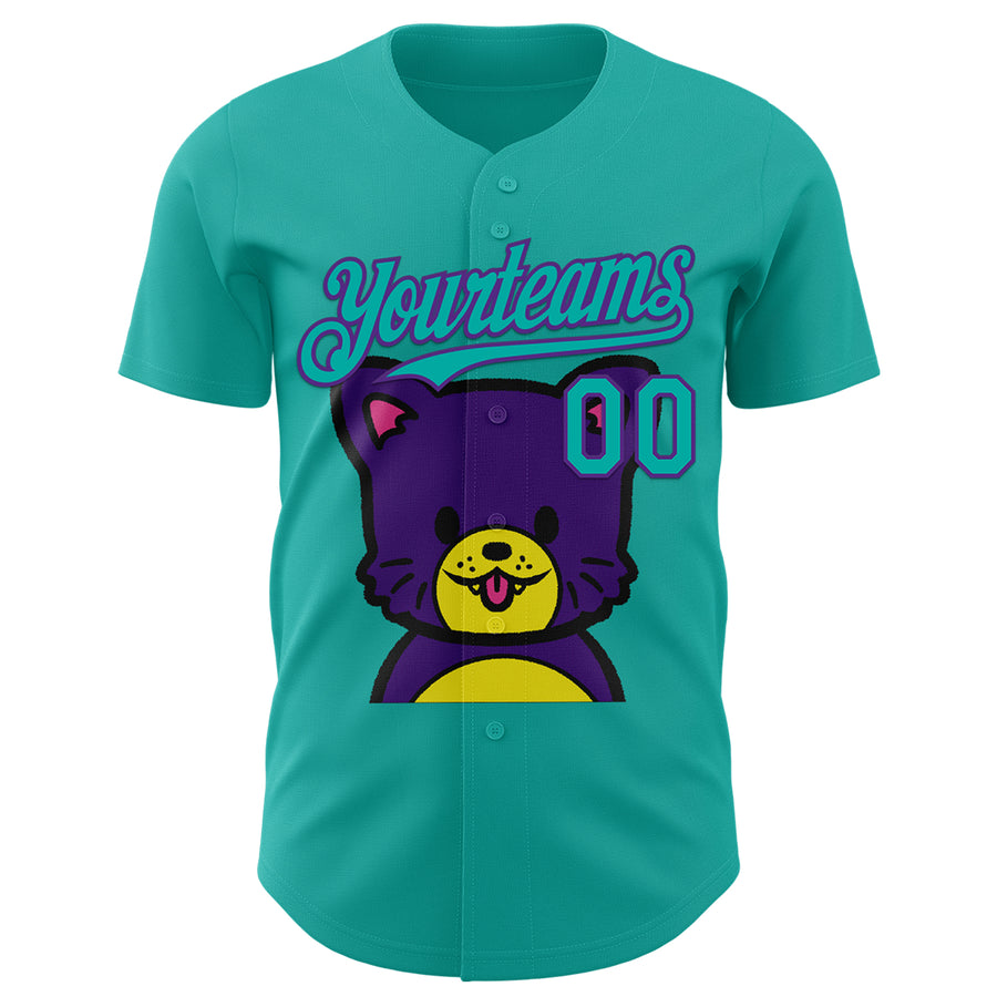 Custom Aqua Aqua-Purple 3D Tobe Fonseca Cat Warhol Pop Art Authentic Baseball Jersey