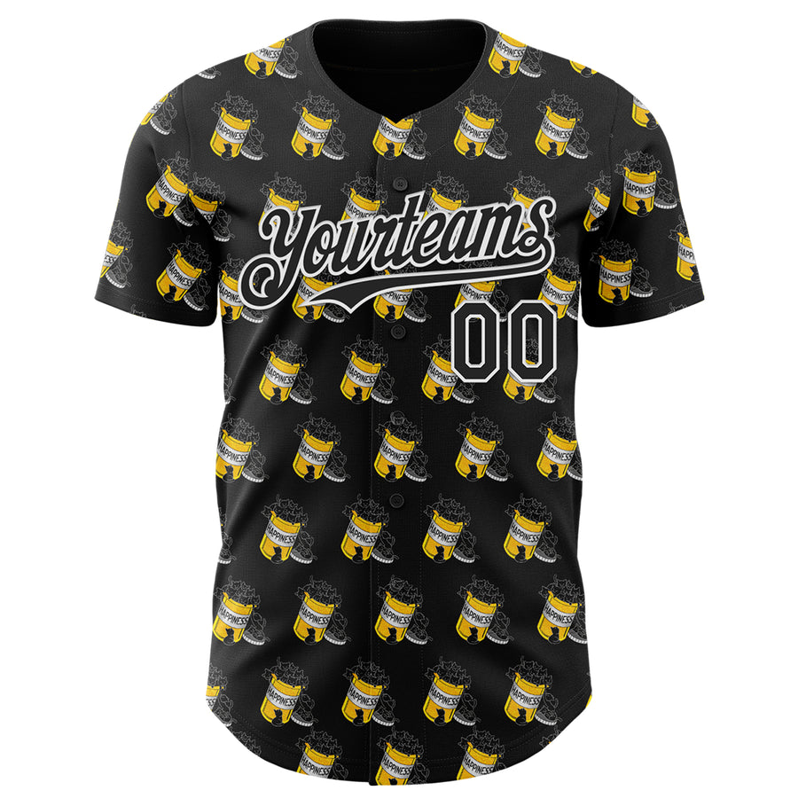 Custom Black Black-White 3D Tobe Fonseca Cats Are My Happiness Medicine Authentic Baseball Jersey