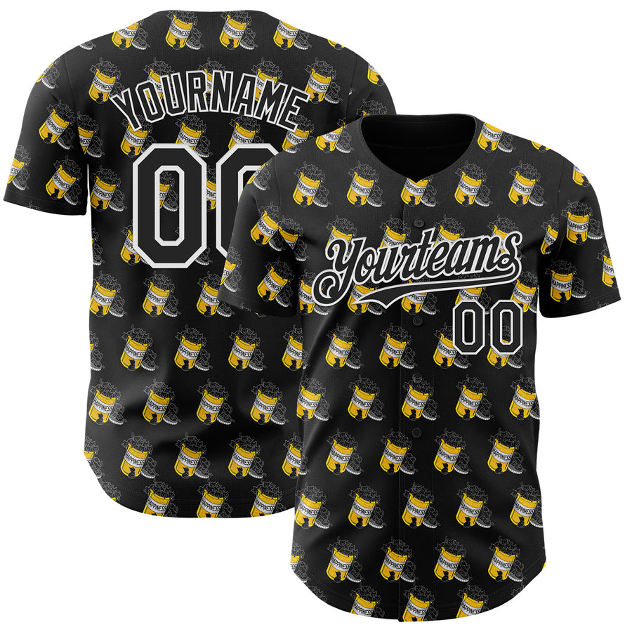 Custom Black Black-White 3D Tobe Fonseca Cats Are My Happiness Medicine Authentic Baseball Jersey