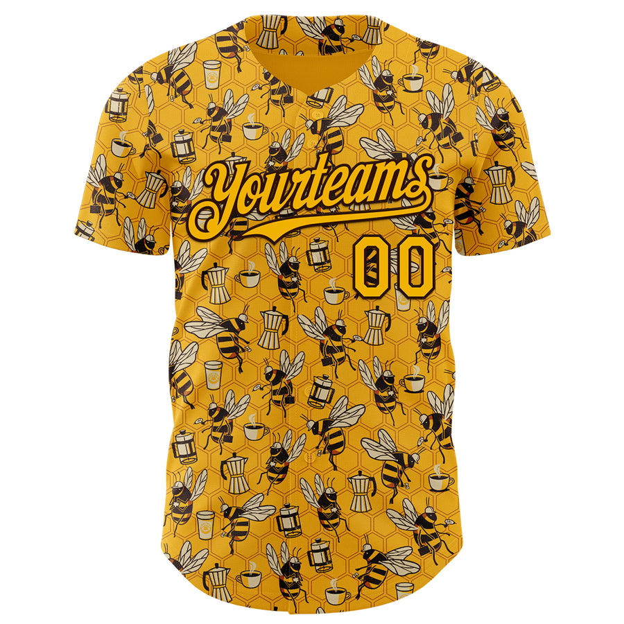 Custom Gold Black 3D Tobe Fonseca Coffee Worker Bee Authentic Baseball Jersey