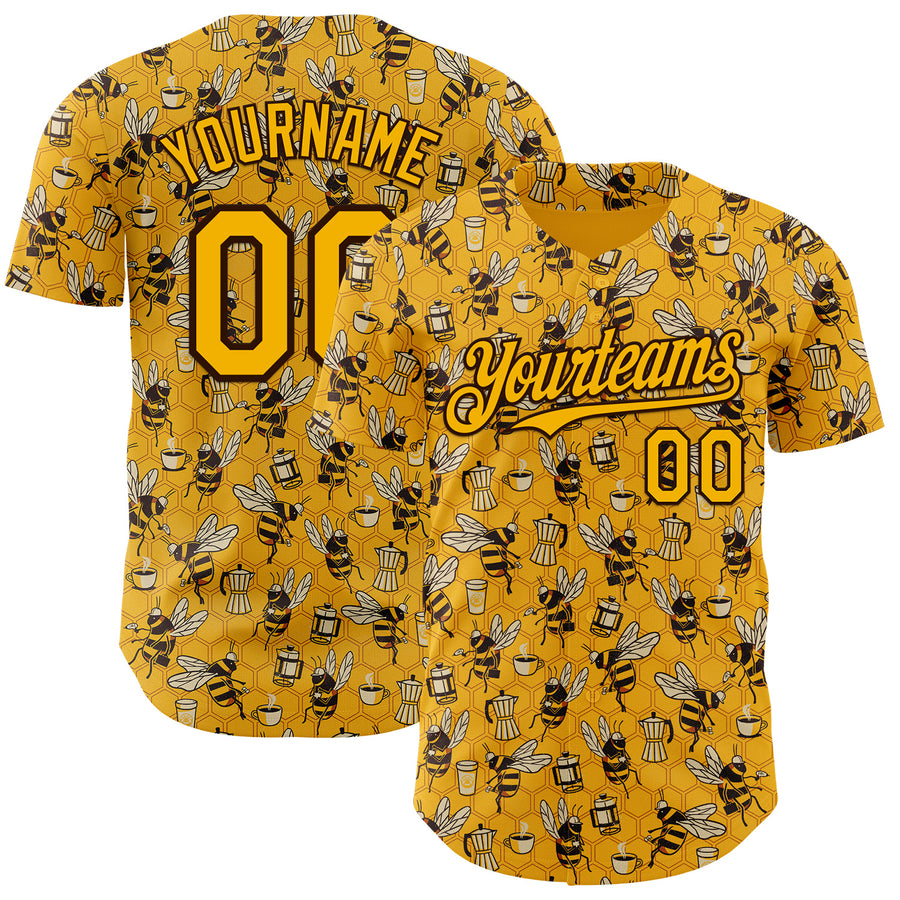 Custom Gold Black 3D Tobe Fonseca Coffee Worker Bee Authentic Baseball Jersey