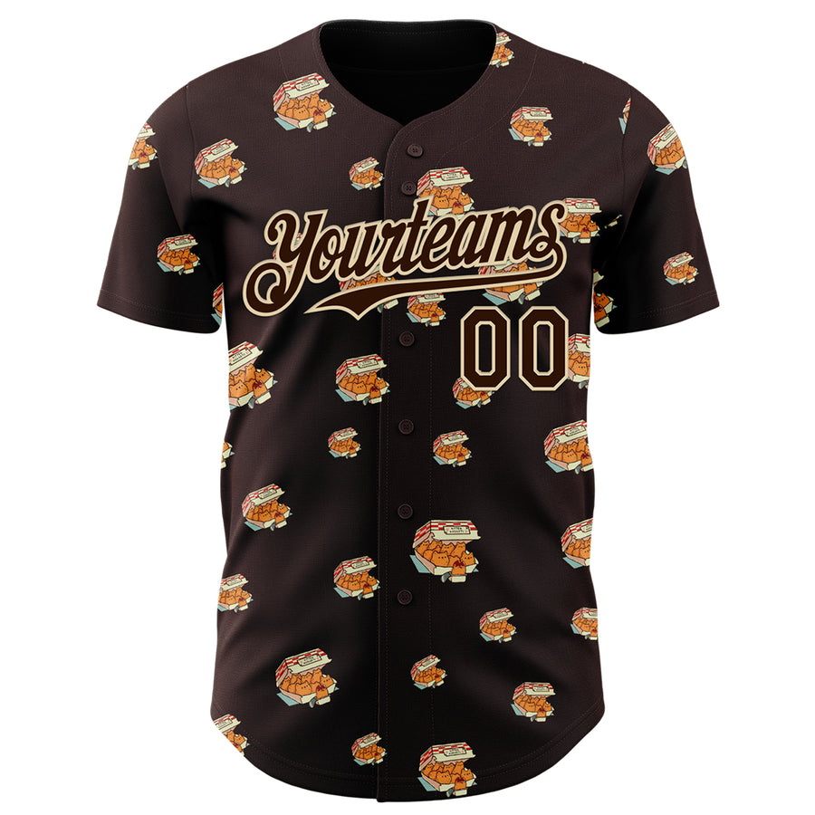 Custom Brown Brown-City Cream 3D Tobe Fonseca Kitten Nuggets Fast Food Cat Authentic Baseball Jersey
