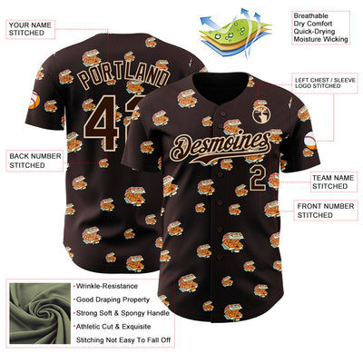 Custom Brown Brown-City Cream 3D Tobe Fonseca Kitten Nuggets Fast Food Cat Authentic Baseball Jersey