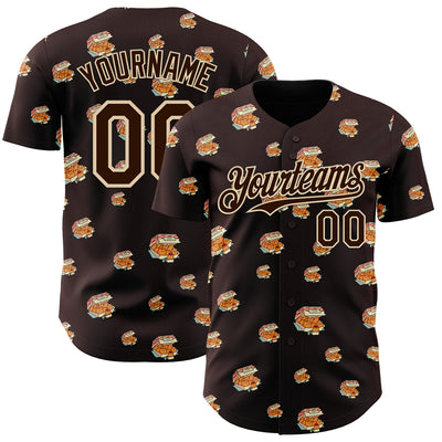 Custom Brown Brown-City Cream 3D Tobe Fonseca Kitten Nuggets Fast Food Cat Authentic Baseball Jersey