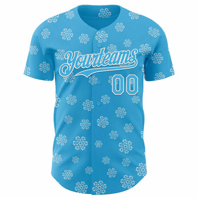 Custom Sky Blue Sky Blue-White 3D Tobe Fonseca Snowflake Cat Winter Authentic Baseball Jersey