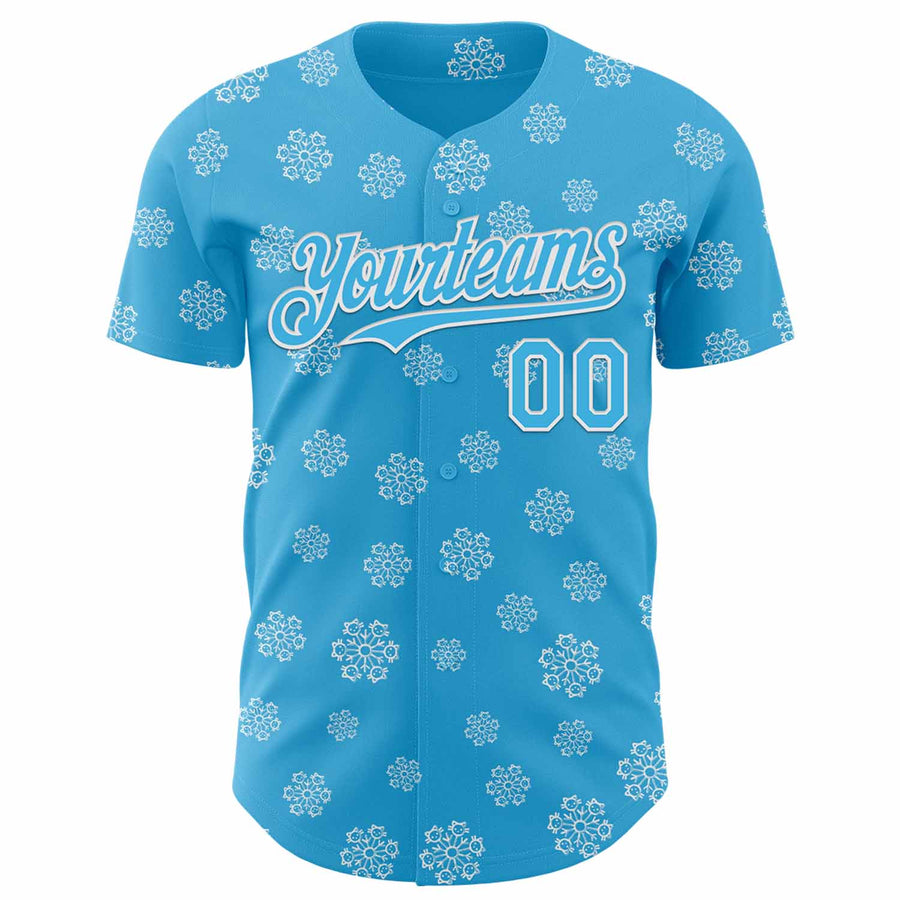 Custom Sky Blue Sky Blue-White 3D Tobe Fonseca Snowflake Cat Winter Authentic Baseball Jersey