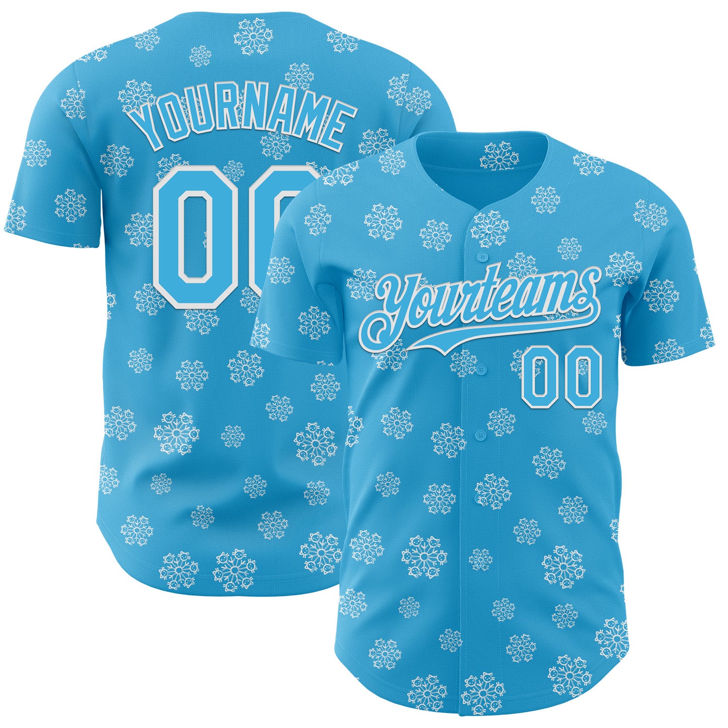 Custom Sky Blue Sky Blue-White 3D Tobe Fonseca Snowflake Cat Winter Authentic Baseball Jersey
