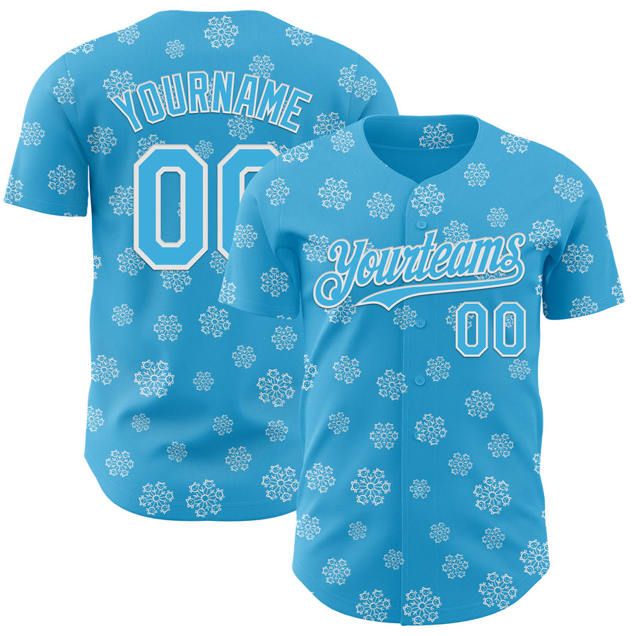 Custom Sky Blue Sky Blue-White 3D Tobe Fonseca Snowflake Cat Winter Authentic Baseball Jersey