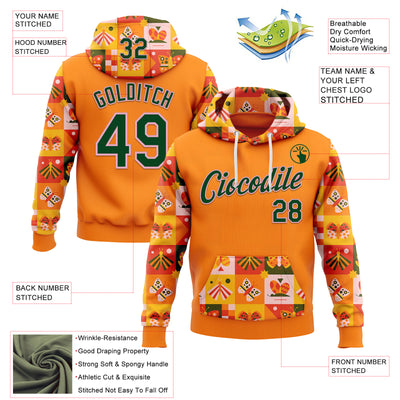 Custom Stitched Bay Orange Green-Light Pink 3D Ambartive Checkered Butterfly Pattern Sports Pullover Sweatshirt Hoodie