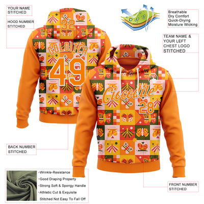 Custom Stitched Bay Orange White 3D Ambartive Checkered Butterfly Pattern Sports Pullover Sweatshirt Hoodie
