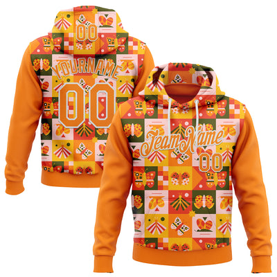 Custom Stitched Bay Orange White 3D Ambartive Checkered Butterfly Pattern Sports Pullover Sweatshirt Hoodie
