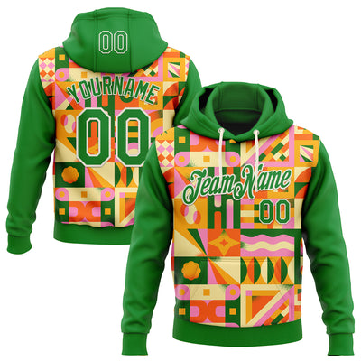 Custom Stitched Grass Green Cream 3D Ambartive Abstract Geometric Pattern Sports Pullover Sweatshirt Hoodie