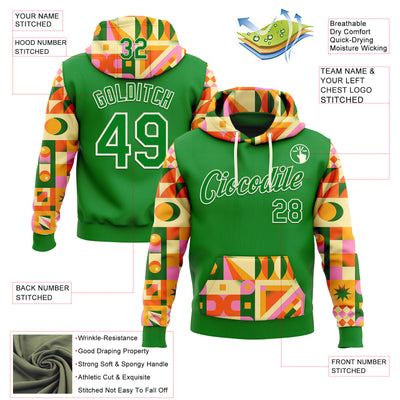 Custom Stitched Grass Green Cream 3D Ambartive Abstract Geometric Pattern Sports Pullover Sweatshirt Hoodie