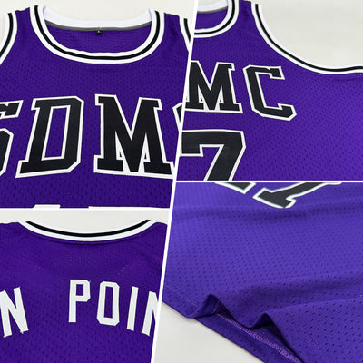 Custom Purple Black-White Authentic Throwback Basketball Jersey